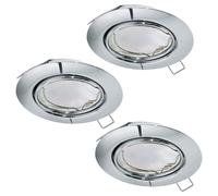 3 PACK Flush Adjustable Ceiling Downlight Chrome Steel 3 x 5W GU10 Bulb