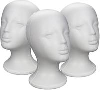 3 Pack Foam Mannequin Head - Female Styrofoams Head, Wig Mannequin Heads Display Stand, Lightweight Foam Mannequins Manikin Display,Hat Wig Heads for Travel Cosplay Beauty Cosmetology Beginners Salon