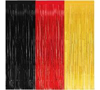 3 Pack Foil Curtains-8x9.84 Ft Red Gold and Black Fringe Metallic Backdrop Curtain for Mickey Mouse Themed Baby Shower Birthday Nursery Party Decorations