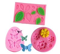 3 Pack Fondant Molds - Daisy, Butterfly, Leaf Silicone Chocolate Molds for Cake Decorating by RuiChy