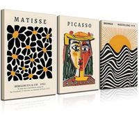 3 Pack Framed Gallery Wall Art Picasso Matisse Bauhaus Set Canvas Prints Abstract Paintings Posters Orange Black Modern Minimalist Wall Decor Pictures Suitable for Bedroom Living Room Decor (Framed,