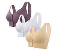 3 Pack Front Fastening Bras for Women Plus Size Non Wired - Wireless Bras for Women Large Bust Solid Color Sports Bras Women High Impact Soft Comfort Seamless Bras for Women Fashion Yoga Bras Women