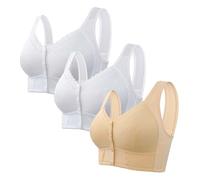 3 Pack Front Fastening Bras for Women Plus Size Non Wired - Wireless Bras for Women Large Bust Solid Color Sports Bras Women High Impact Soft Comfort Seamless Bras for Women Fashion Yoga Bras Women