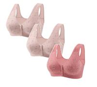 3 Pack Front Fastening Bras for Women UK Daisy Print Wireless Push Up Bra Full Coverage Front Closure Sports Bras Women Soft Comfort Underwear Wide Shoulder Straps Ladies Bras