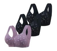 3 Pack Front Fastening Bras for Women UK Daisy Print Wireless Push Up Bra Full CoverageFront Closure Sports Bras Women Soft Comfort Underwear Wide Shoulder Straps LadiesBras
