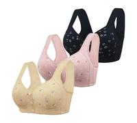 3 Pack Front Fastening Bras for Women UK Daisy Print Wireless Push Up Bra Full CoverageFront Closure Sports Bras Women Soft Comfort Underwear Wide Shoulder Straps LadiesBras