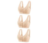 3 Pack Front Fastening Bras for Women UK Non Wired Support Bras Full Coverage Push Up Wireless Wide Strap Front Button Everyday Bra Nursing Comfy Soft