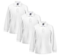 3 Pack Fruit of The Loom Children's Long Sleeve 65/35 Polo Shirt School Uniform Boys Girls (9-11 Years 32 Inch Chest, 3 x White)