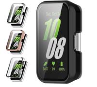 3-Pack Galaxy Fit 3 Screen Protector with Case - Tempered Glass Film + Hard PC Shockproof Cover (Black, White, Pink) - Only for Samsung Galaxy Fit 3