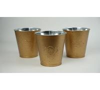 3 Pack Galvanized Metal Buckets - 6.5" Dia x 6.6" H, Multi-Purpose Planter & Waste Basket with Gold Paint & Ink Dots, for Floral Arrangements, Garden DIY, Home Office Decor, Wedding Christmas Party