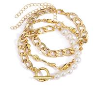 3 Pack Geometric Beads Bracelets Geometric Link Chain Bracelets Handmade Adjustable Jewelry for Stylish Women