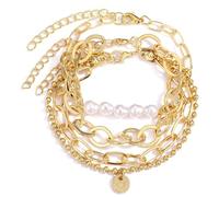 3 Pack Geometric Beads Bracelets Geometric Link Chain Bracelets Handmade Adjustable Jewelry for Stylish Women