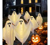 3-Pack Ghost Solar Powered Decorations Outdoor, Auto On/Off, Solar Lights for Garden Pathway Porch Yard Walkway Lawn Party Decor, 8 Modes & Waterproof Outdoor Halloween Decorations