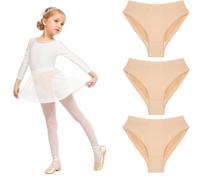 3-Pack Girls Dance Underwear, Seamless Knickers for Ballet & Gymnastics, Ballet Briefs Dance Pants, High Cut Cotton Dancing Knickers for Beginner Girls - Skin Colour (UK, Age, 7 Years, 9 Years, Nude)