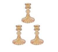 3 Pack Glass Candlestick Holder Taper Candle Holders, Green Crystal Glass Candle Holder for all Formal Events, Candlelight Dinner, Wedding, Dining, Party, Home Decoration, Gold