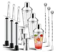 3 Pack Glass Cocktail Shaker Set, 23oz Bartender Kit with Built-in Strainer, Ice Tongs, Measuring Jigger, Muddler & Mixing Spoon, Professional Bar Tools for Home Bartending & Mixology