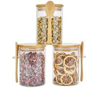 3 Pack Glass Containers Jars with Bamboo Airtight Lid and Spoon, 15Oz Glass Food Storage Canisters, Kitchen Organization Jar Set for Coffee Beans, Tea, Flour, Salt, Nuts, Candy, Cookie and More
