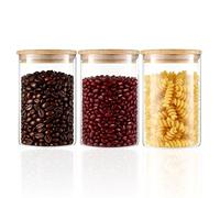 3 Pack Glass Containers with Bamboo Lids, 780ml Glass Jars with Lids Food Pasta Storage Containers, Clear Glasses Jar Set for Cereal Storing, Pasta, Sugar Tea Coffee Beans, Flour, Dishwasher Safe