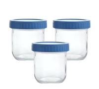 3 Pack Glass Jars with Lids, 11 oz Wide Mouth Glass Jar Overnight Oat Mason Jars Container with Leak Proof Screw Lid for Food Storage, Dry Food, Snacks, Candies, Beans,Yogurt Jars (Blue)
