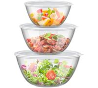 3 Pack Glass Mixing Bowls with Lids, Large Kitchen Salad Bowls Round Nesting Bowls High Borosilicate Serving Bowl for Cooking, Baking, Prepping, Dishwasher Safe(2L, 2.5L, 4.2L)