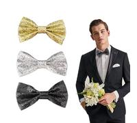 3 Pack Glitter Bow Tie Sequin Bow Ties for Men Pre-tied Glossy Bow Tie with Adjustable Strap for Men Bachelor Dance Hen Night Party Carnival Christmas Fancy Dress Festival Costume(Multicolor)