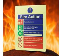 3 Pack Glow in The Dark Fire Action Signs 200x150mm - Self Adhesive Peel and Stick Safety Signage for Offices, Schools, Flats, Exit Points - Luminous PVC Emergency Notice Wall Stickers