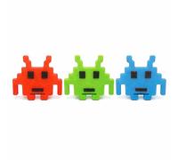 3 Pack Glow in The Dark Pixel Alien Drawer Knobs - Retro Arcade Gamer Cabinet Door Handles - Kids Bedroom Cupboard Wardrobe Drawer Knobs - Red Green Blue - 63mm x 60mm