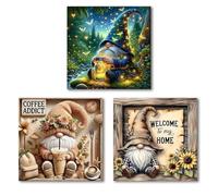 3 Pack Gnome Stamped Cross Stitch Kits for Adults - Embroidery Kits for Beginners Adults,11 CT Patterns Dimensions Counted Cross Stitch Kits for Adults Arts Craft 12x12 inch