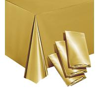 3-Pack Gold Foil Plastic Tablecloth - Rectangle 54 x 108 Inch Disposable Metallic Gold Table Cover, Fits Up to 8-Foot Long Tables, New Year's Eve, Birthday, Bachelorette Party Supplies, 4.5 x 9 Feet