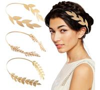 3 Pack Gold Leaf Headbands for Women, Baroque Vintage Golden Olive Leaves Hair Hoop, Goddess Crown Bridal Headpiece for Wedding Party Prom Daily Use