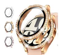 3-Pack Goton Bling Case for Samsung Galaxy Watch 6 Screen Protector 40mm, Tempered Glass Glitter Diamond Bumper Face Cover for Galaxy Watch 6 Accessories 40 mm Clear/Rose Gold/Rose Pink