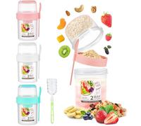 3 Pack Granola and Yoghurt Pot, Cereal Yogurt Cups Leak-Proof Breakfast Salad Cups with Lid and Spoon Oatmeal Cup Breakfast On the Go Cups for School Office Travel Reusable Overnight Oats Container