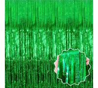 3 Pack Green Foil Fringe Curtains Backdrop, 1x2m Metallic Streamers Tinsel Curtains Background for Photo Booth, Birthday, Christmas, Halloween, Thanksgiving, New Year Party Decorations (3pcs, 1x2m)