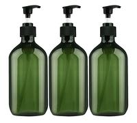 3 Pack Green Pump Bottle Dispenser, Empty Plastic Refillable Lotion Soap Shampoo Dispenser Containers with Pump, Show Soap Dispenser Bottles, BPA/Paraben Free, 500ml/16.9oz