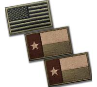 3 Pack Green US Flag & Texas Lone Star Tactical Morale Hook & Loop Patches