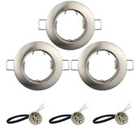 3 Pack GU10 Round Downlight Bezel Trim Ring Silver | Zinc Alloy Light Mounting Frame with GU10 Lamp Holder for Ceiling Spotlight MR16 and 50mm Bulb Halogen Light Fitting