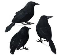 3 Pack Halloween Artificial Crows, Spooky Black Feathered Crow Decorations, Realistic Crow Raven Birds Decorations, Animal Ornament for Halloween Party Prop Home Garden Indoor Outdoor Decoration Model