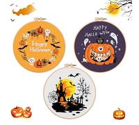3 Pack Halloween Beginners Embroidery Kit Halloween Pumpkin Ghosts Embroidery Kits for Adults Craft Cross Stitch Embroidery Starter Kit with Pattern and Instructions Stitch and Learn Embroidery Kit