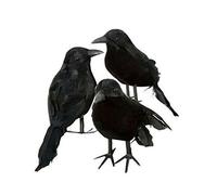 3 Pack Halloween Crows, Realistic Handmade Black Feathered Crow, Garden Decorations, Party Prop for Halloween Indoor Outdoor, Animal Ornament Figurine Statue