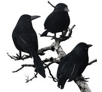 3 Pack Halloween Decorations Crows Artificial Feathered Realistic Raven Birds Decorations Black Bird Feather Animal Ornament Crow for Halloween Party Prop Home Garden Indoor Outdoor Decorations