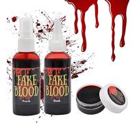 3 Pack Halloween Fake Blood Makeup Set - 1.05 oz Coagulated Blood Gel + 2.1 oz Fake Coagulated Blood Spray + 2.1 oz Dripping Fresh Blood, Realistic Washable Special Effects SFX Cosplay Accessories