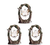 3 Pack Halloween Figurine Resin Sculpture Ghost Decor, Ghost on Tree Swing Statue Resin Cute Spooky Small Ghosts Figurines for Indoor Outdoor Porch, Desktop, Bookshelf Decorations