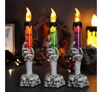 3-Pack Halloween Led Skeleton Hand Candle Holders, Flickering Flameless Candles With Skull Base For Indoor Outdoor Decor