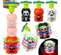 3 Pack Halloween Light Up Spinning Tops with Flash & Music, Pumpkin Mummy Death 4.8 Inch Halloween Spinning Tops Glow In The Dark Toys Gifts for Kids Halloween Goodie Bags Basket Stuffers Party Favors