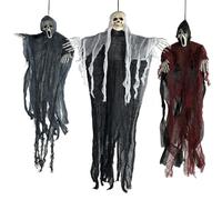 3 Pack Halloween Scary Hanging Skull Decorations,Flying Grim Reaper Skeletons Ghost for Haunted House or Indoor Outdoor Spooky Decor