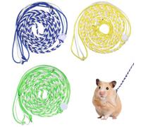 3 Pack Hamster Leash Adjustable Harness for Small Animals, Soft Lightweight Animal Leashes for Rabbits Ferrets Guinea Pigs Chinchillas Rats, Yellow Blue Green