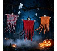 3 Pack Hanging Halloween Skeleton Ghosts Spooky Grim Reaper Decor for Outdoor Haunted House Halloween Party Decorations Flying Witch Props for Yard Indoor Scary Displays Gift BlackV9.