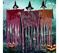 3 Pack Hanging Halloween Skeleton Ghosts Spooky Grim Reaper Decor for Outdoor Haunted House Halloween Party Decorations Flying Witch Props for Yard Indoor Scary Displays Gift BlackV1.