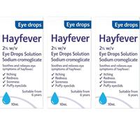 3 Pack Hayfever 2% w/v Eye Drops Allergy Itching Redness Watering Anti-Allergy Relief Fast-Acting Treatment for Hay Fever Symptoms with Sodium Cromoglicate 3 x 10 ml