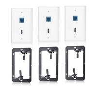 3 Pack HDMI Ethernet Wall Plate, RJ45 Cat6 HDMI Keystone Jack, 2-Port Ethernet Wall Outlet with Low Voltage Mounting Bracket, Hide Cables Behind The Wall